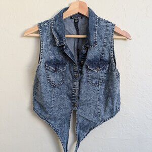 Acid Wash Sleeveless Denim Vest-Shirt